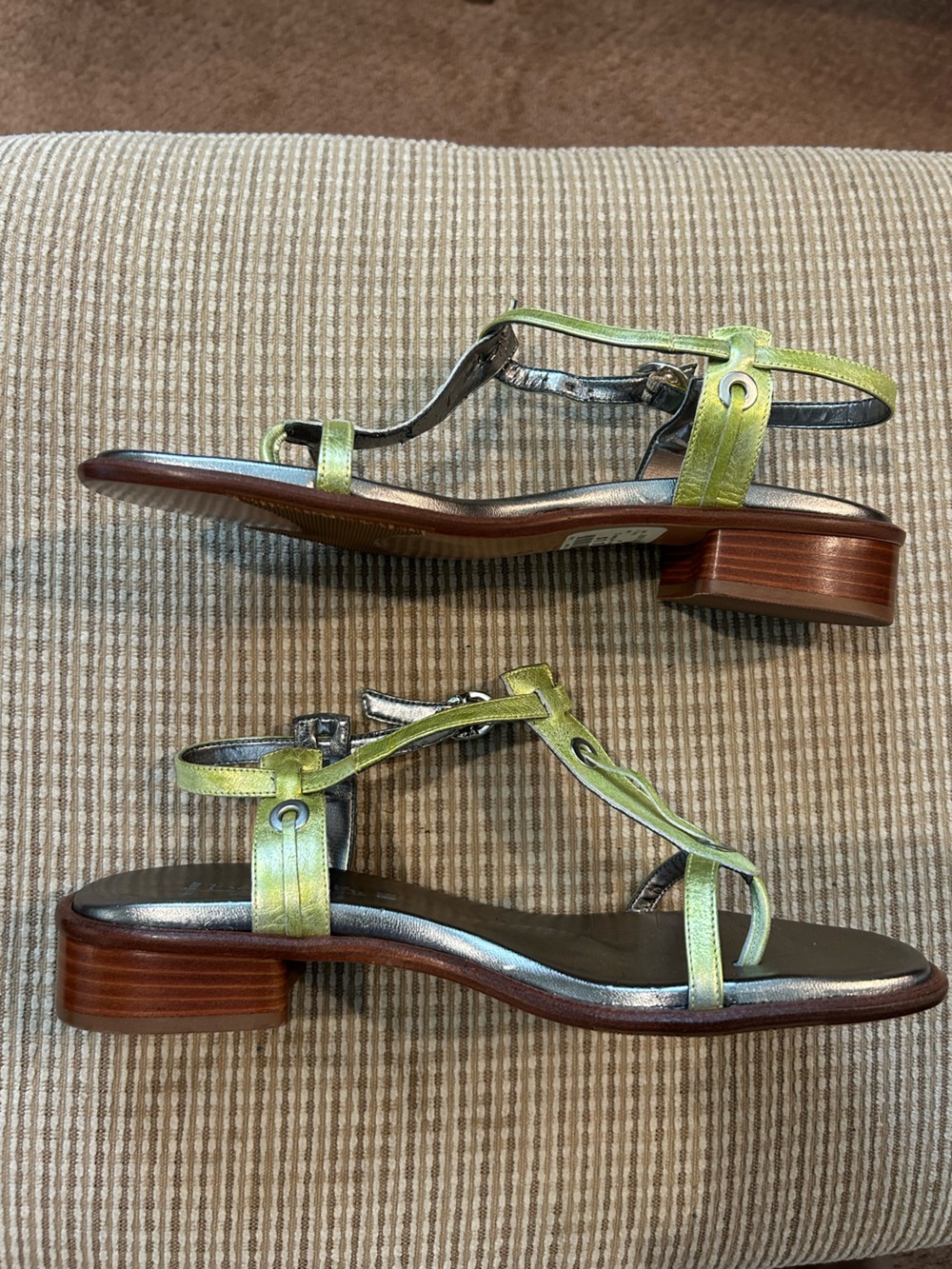 Metallic Lime Green Women's Low Block Heel Sandals